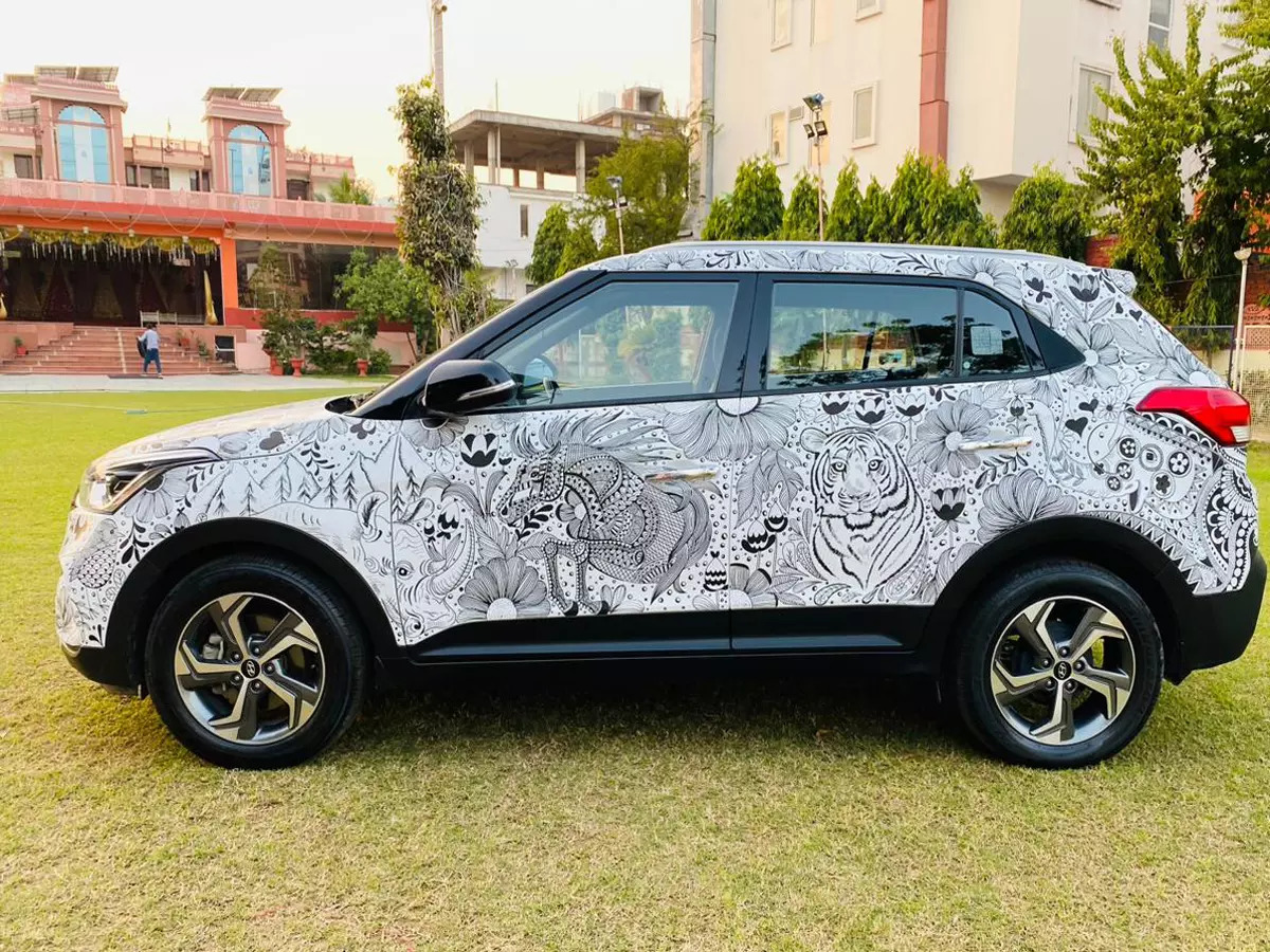 A view of the Doodle Car exhibited at at the Mayo Alumni Artists Group Exhibition in Mayo College in Ajmer