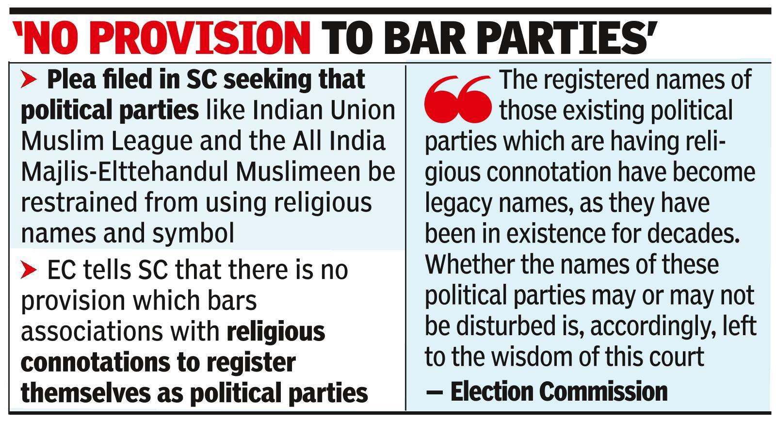 No law to cancel religious name &amp; symbol used by existing political parties: EC to SC