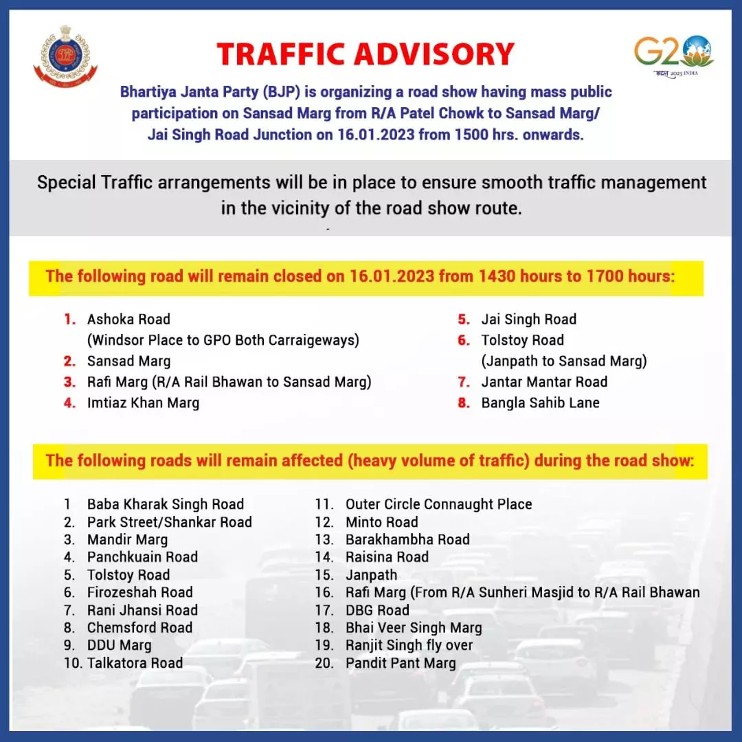 Delhi police traffic advisory
