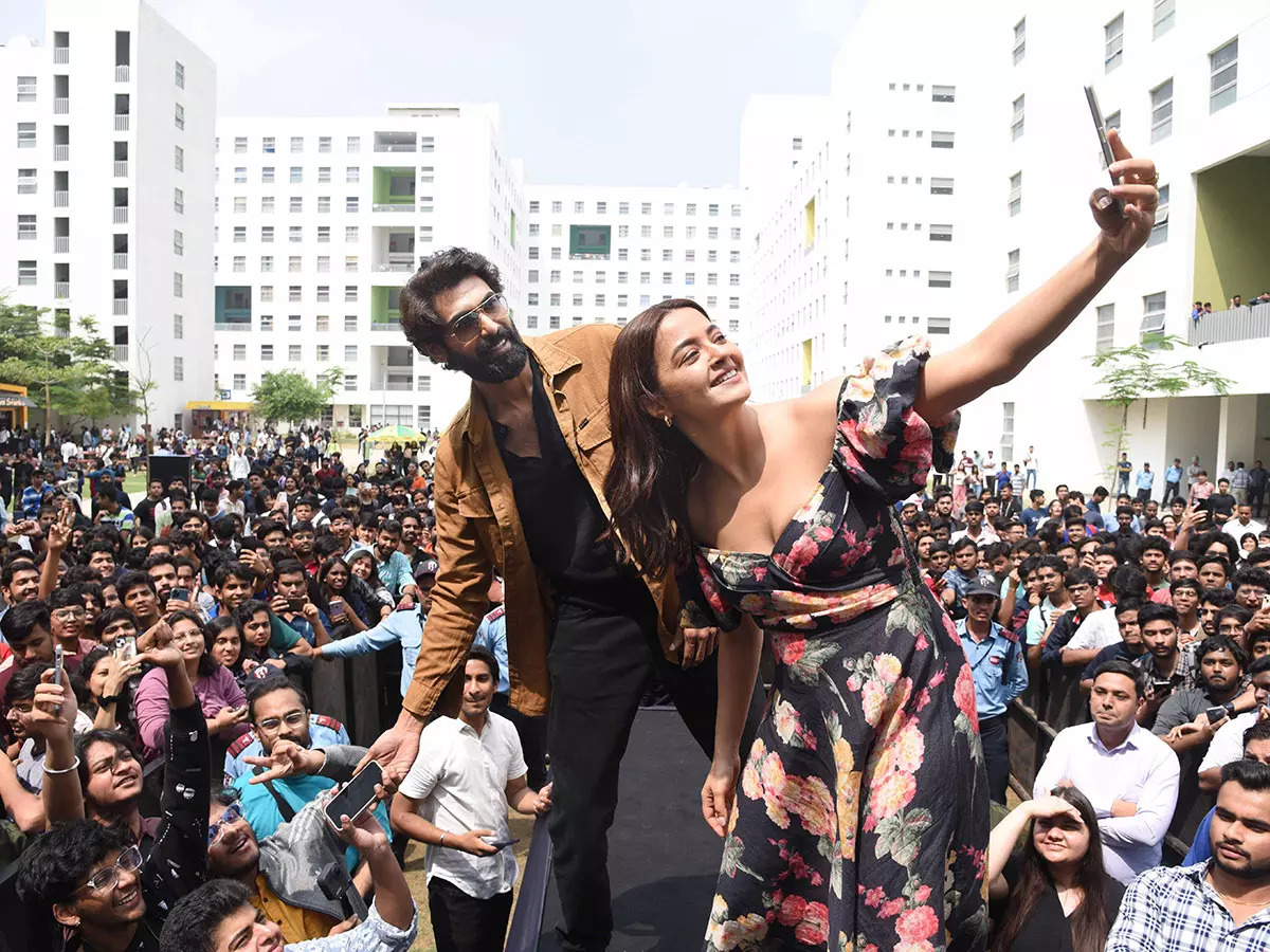 Rana Daggubati and Surveen Chawla click selfies with BU students