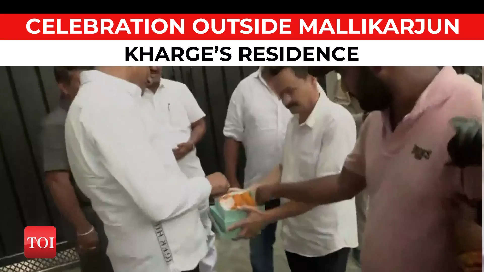 Karnataka assembly election 2023 result: Party workers celebrate outside Congress National Chief Mallikarjun Kharge’s residence as Congress wins Karnataka