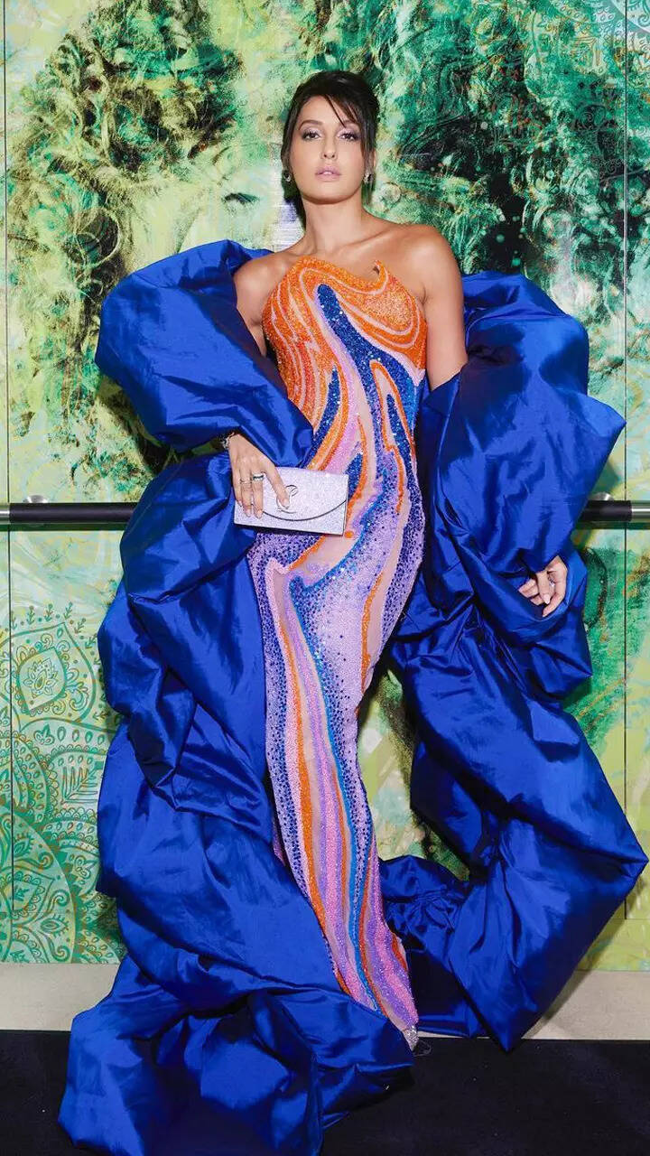 ​Nora Fatehi commands attention in a dramatic gown and shrug