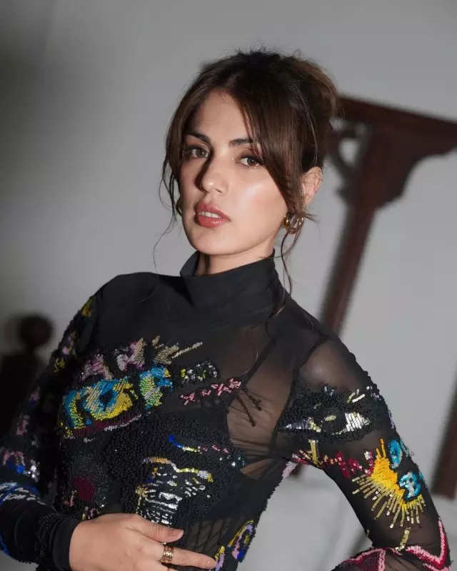 Rhea Chakraborty nails the all-black trend in sheer top and leather pants, see pictures