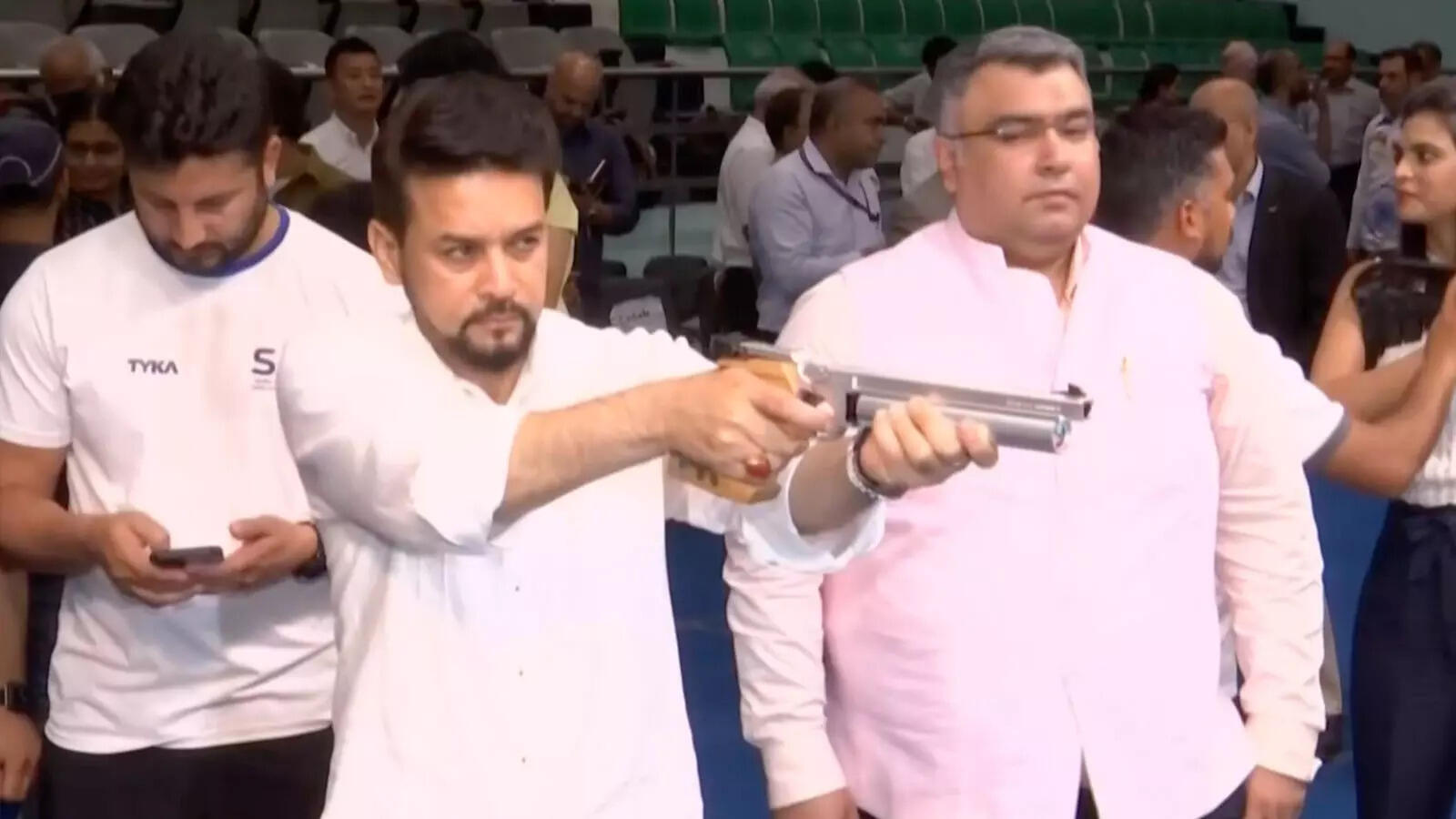 Delhi Sports Minister Anurag Thakur visits Dr Karni Singh Shooting