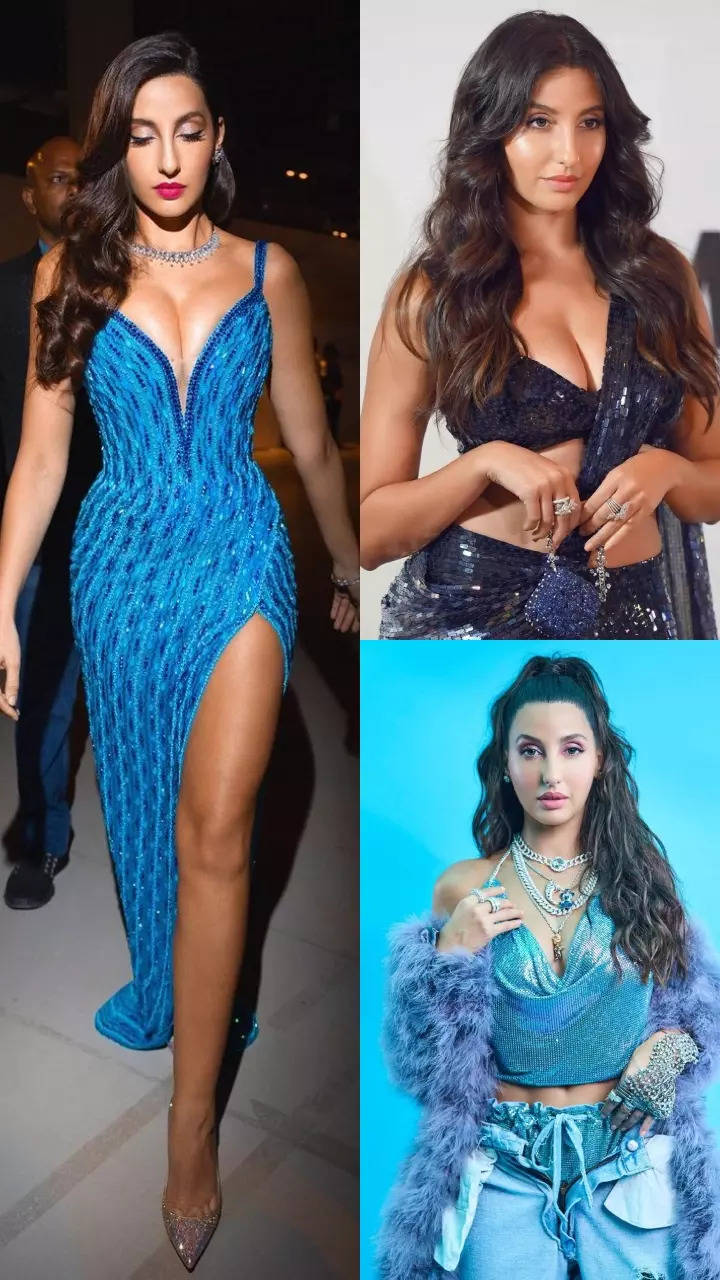 Nora Fatehi Looks Stunning In A Blue Gown
