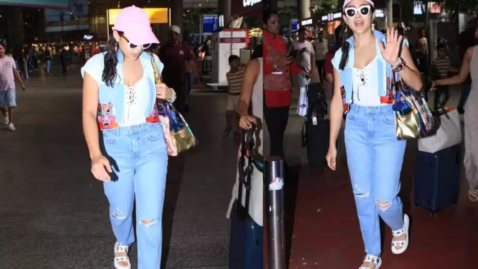 Sara Ali Khan's airport look in pink cap and white glasses gets mixed ...