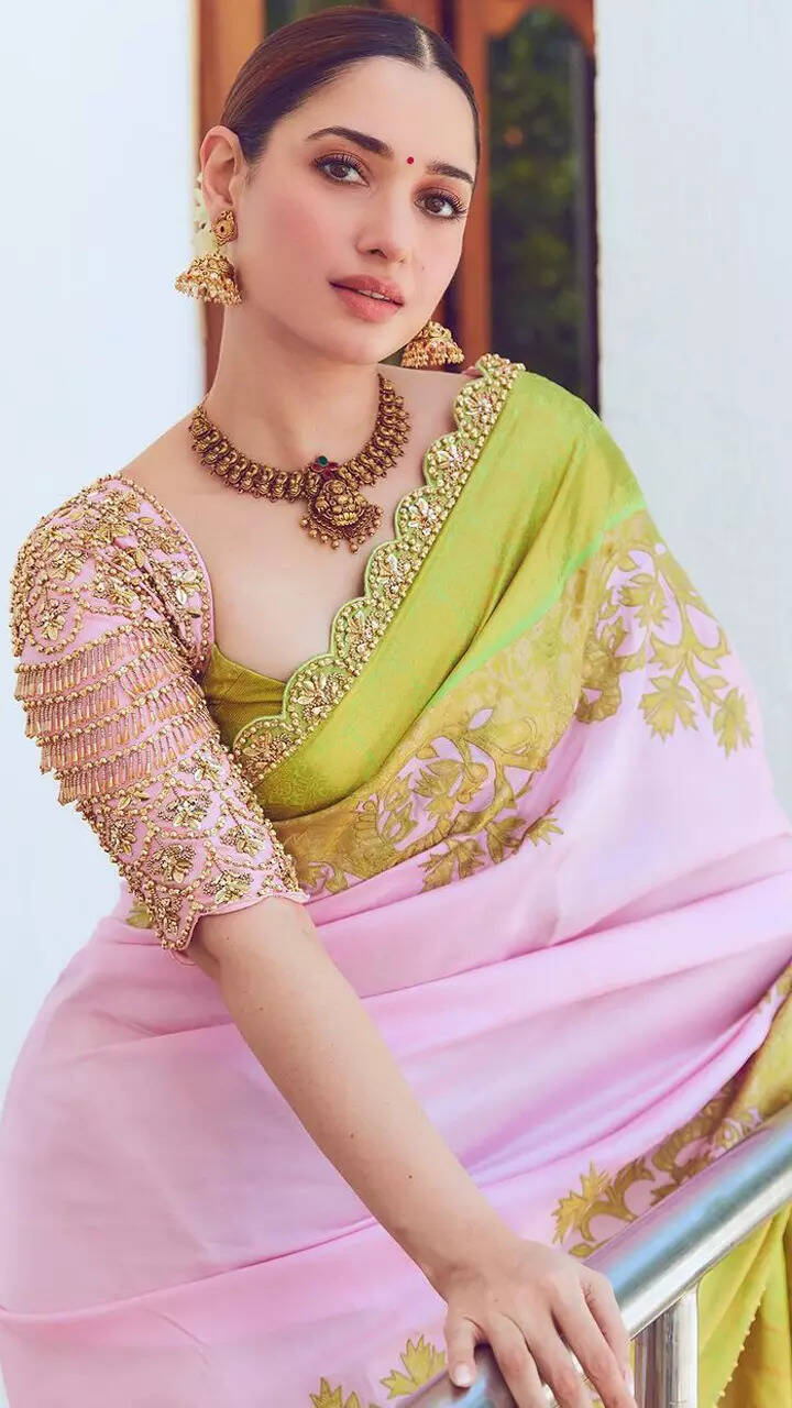 Tamannaah Bhatia looks like a daydream in pink and green traditional saree