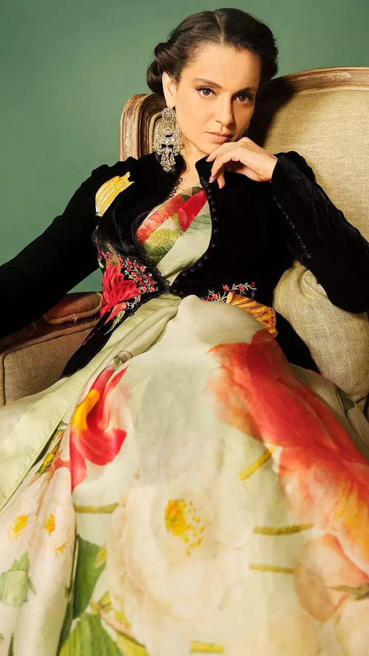 Kangana Ranaut exudes royalty in floral organza saree and black velvet jacket
