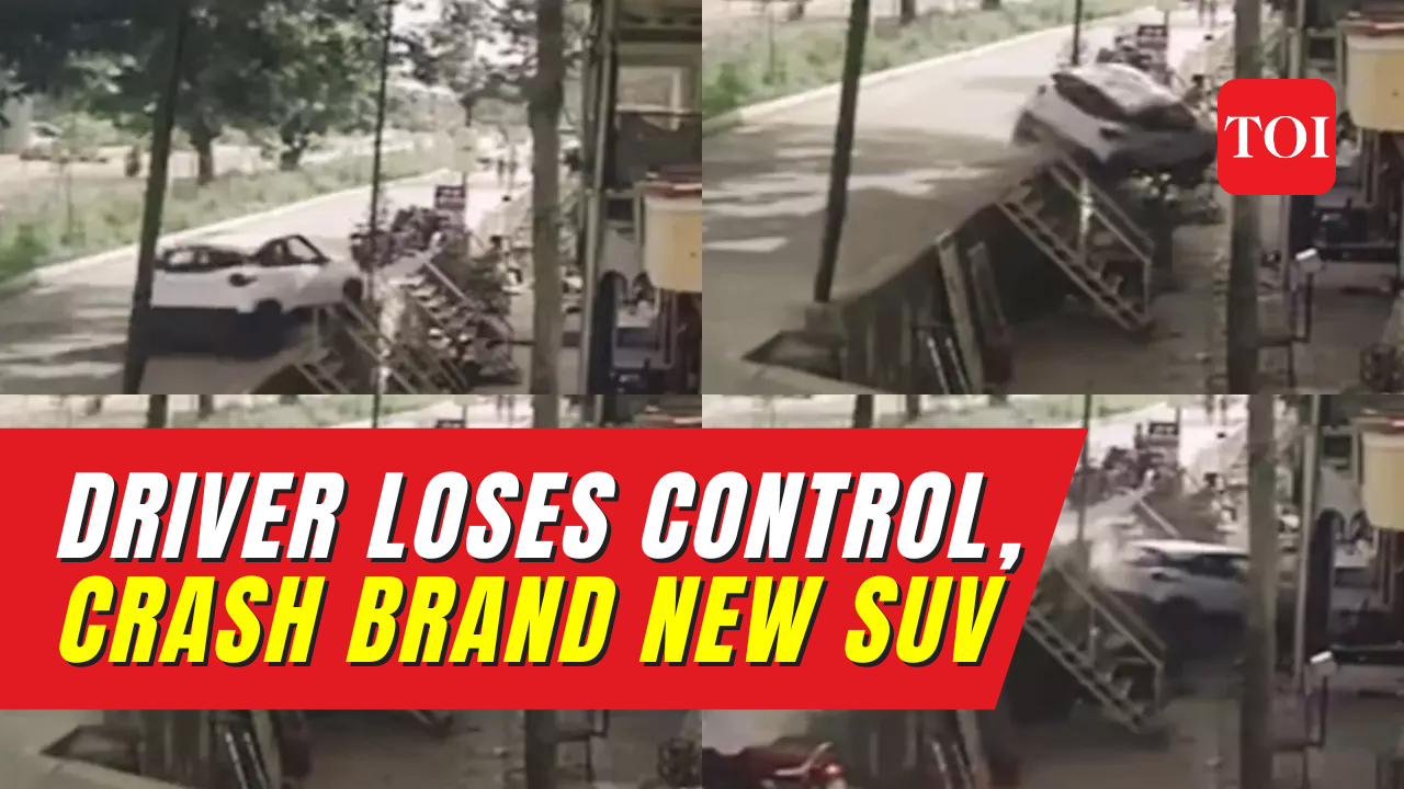 On cam: Brand new SUV fell from an elevated road after driver loses control