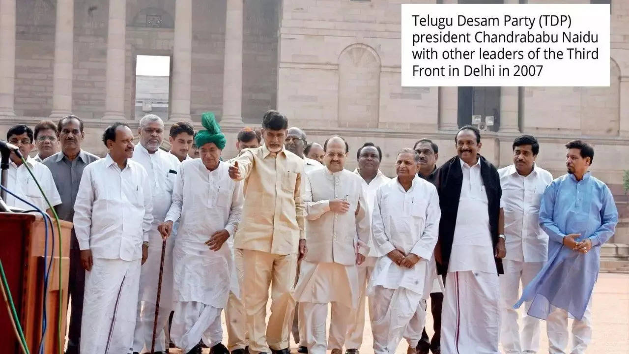 Telugu Desam Party (TDP) president Chandrababu Naidu with other leaders of the Third Front in Delhi in 2007