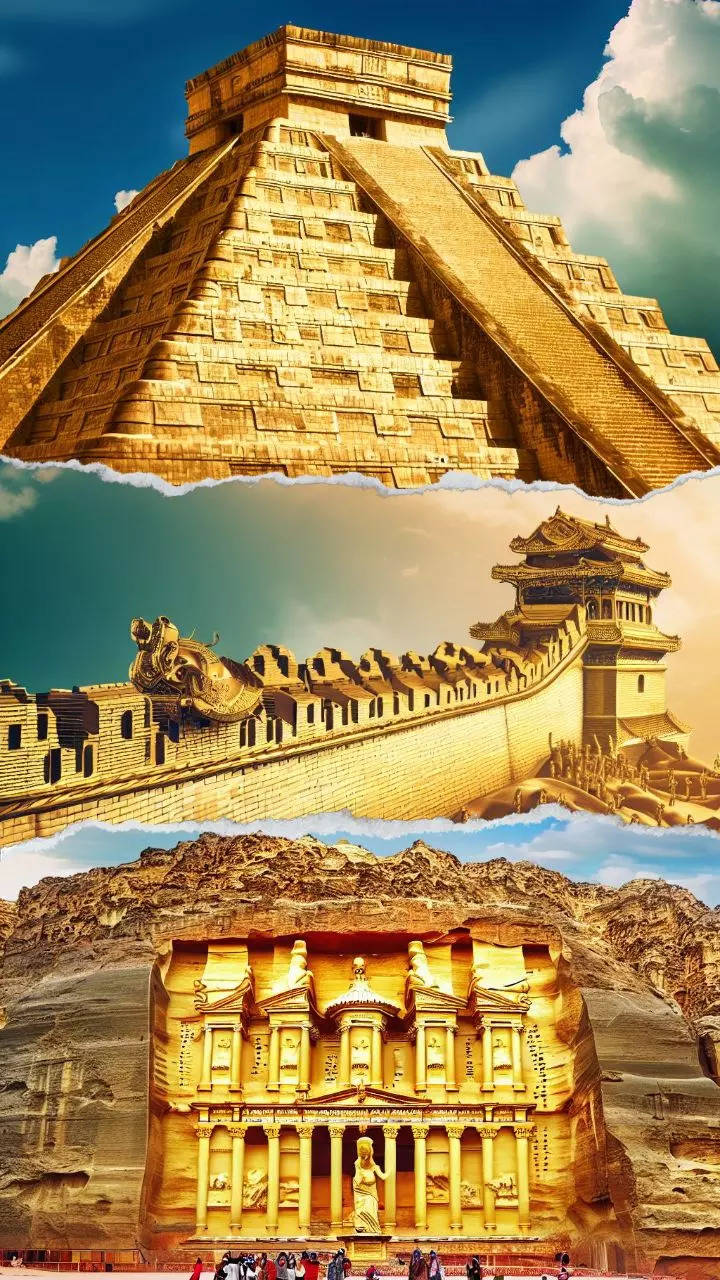 AI Imagines seven worlds of wonder made-by GOLD: From Taj Mahal, Great wall  of china, to Christ the Redeemer!