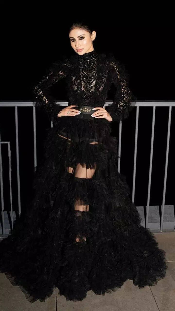 Mouni Roy shines bright in a glamorous black ruffle gown