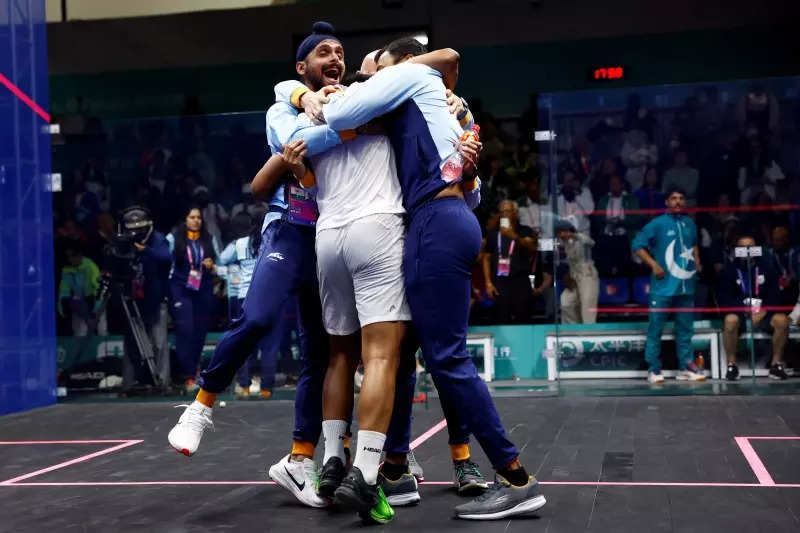 Asian Games 2023: India defeat Pakistan 2-1 to win gold in men's team squash, see pictures