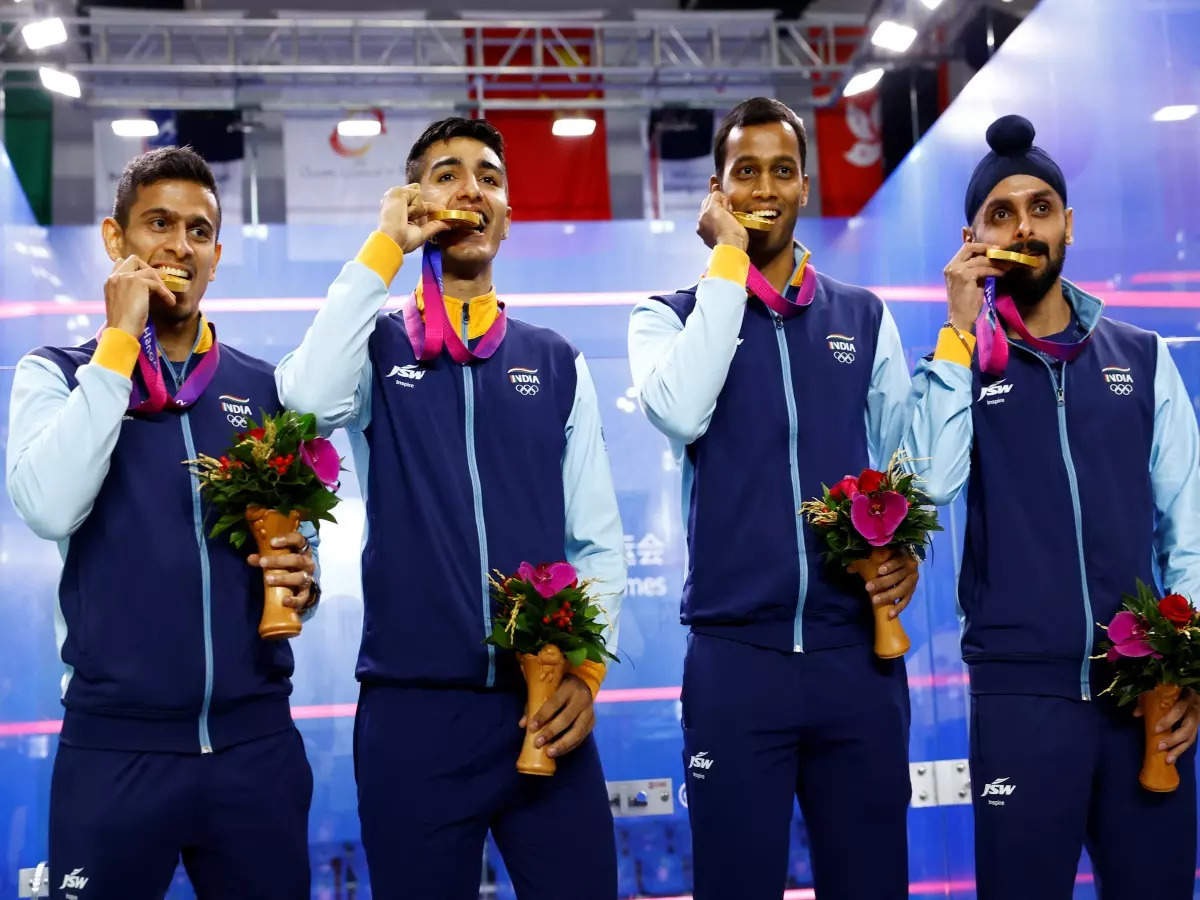 Asian Games 2023: India defeat Pakistan 2-1 to win gold in men's team squash, see pictures