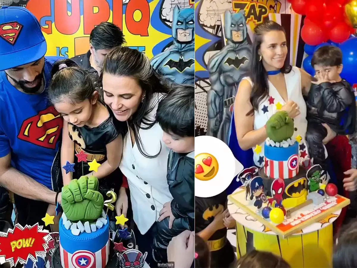 Fun-filled pictures from Neha Dhupia and Angad Bedi's son Guriq’s superhero-themed birthday party
