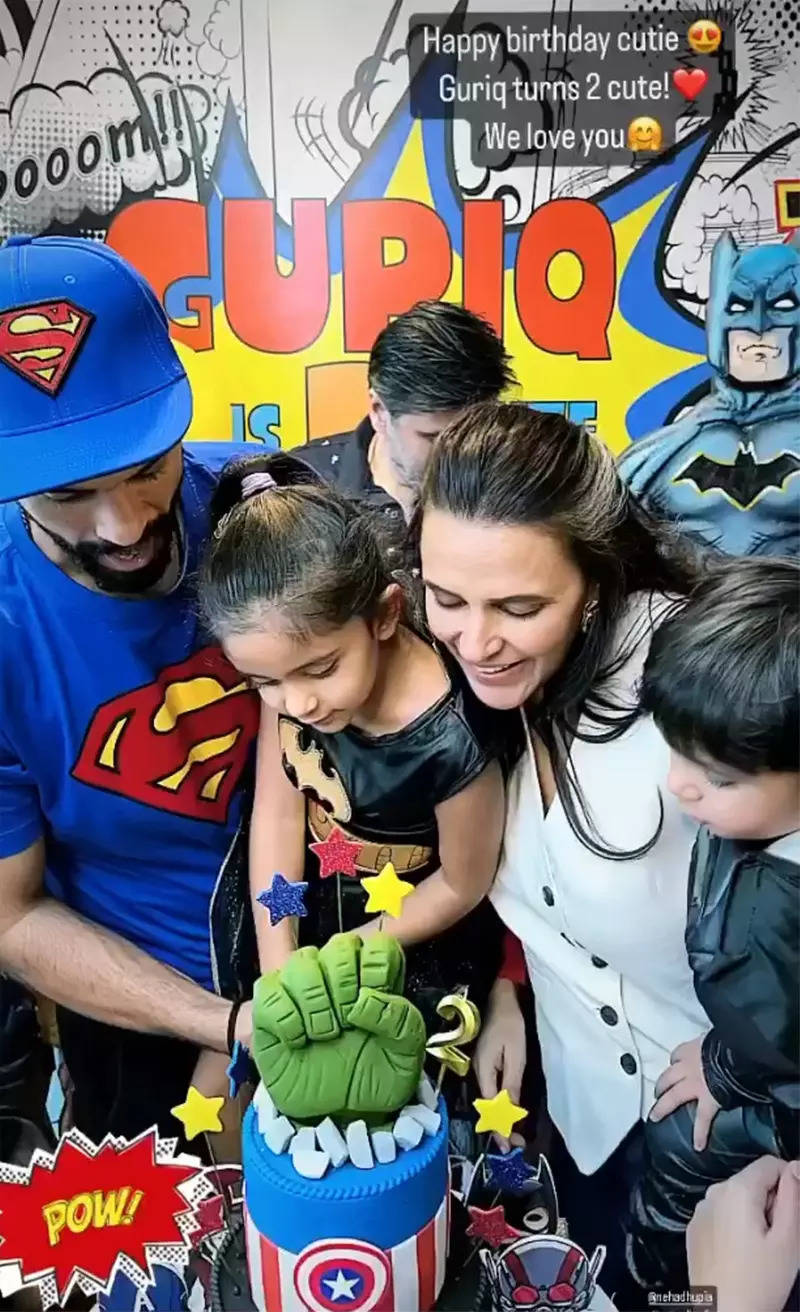 Fun-filled pictures from Neha Dhupia and Angad Bedi's son Guriq’s superhero-themed birthday party
