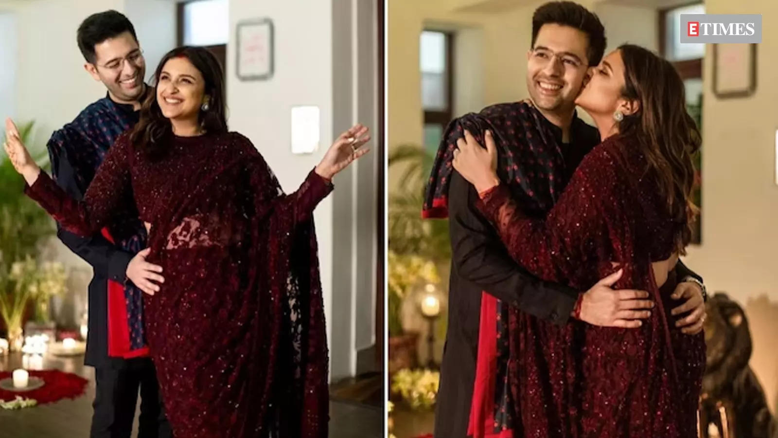 Parineeti Chopra looks stunning in maroon saree, celebrates her first ...