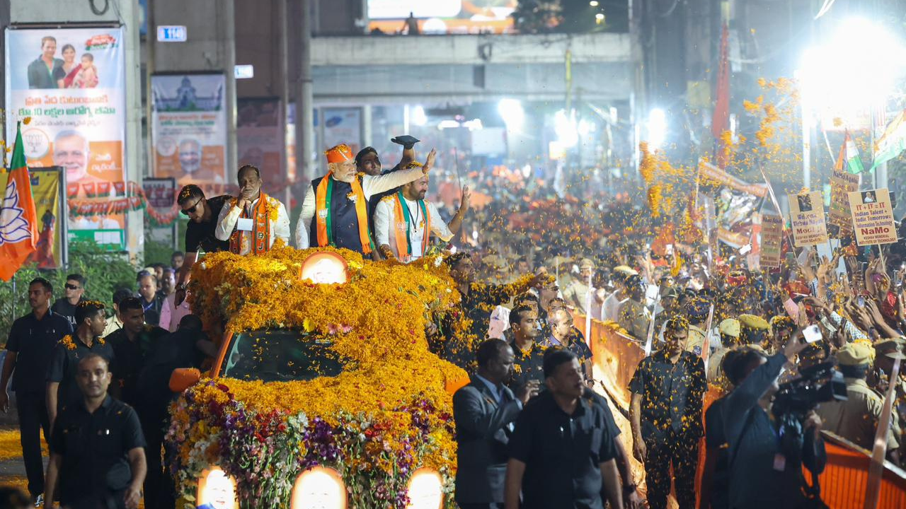 PM Modi holds roadshow in Hyderabad ahead of Telangana polls