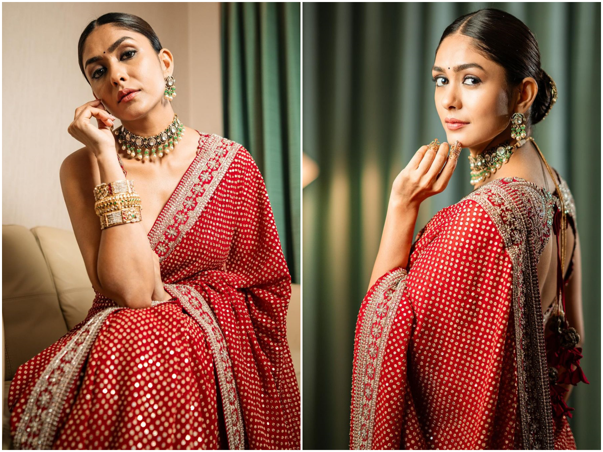 Mrunal Thakur looks radiant in a timeless red saree, sets ethnic style bar high in stunning pictures