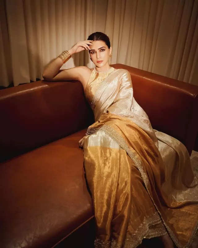 Kriti Sanon is a vision of grace in gold tissue silk saree, pictures set bridesmaid style goals