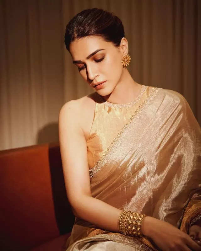 Kriti Sanon is a vision of grace in gold tissue silk saree, pictures set bridesmaid style goals