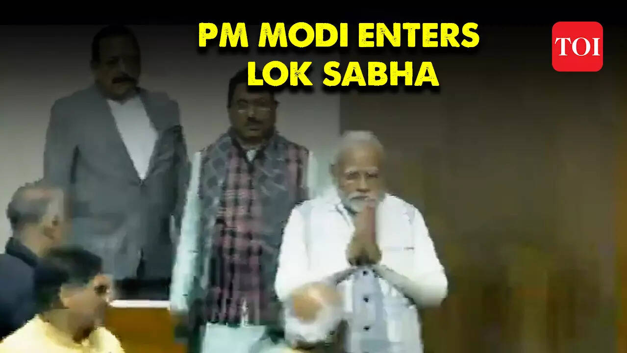 Prime Minister Narendra Modi arrives in Lok Sabha