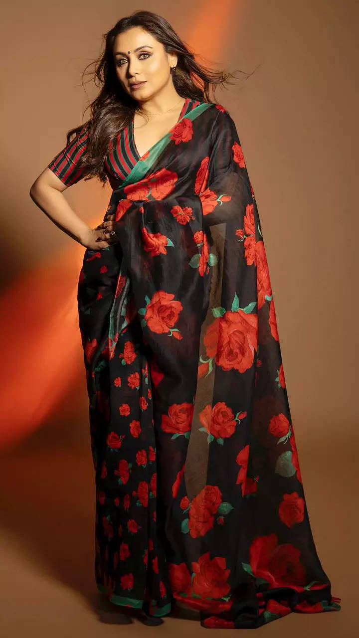 Rani Mukerji is a vision to behold in a black floral print saree | Times of  India