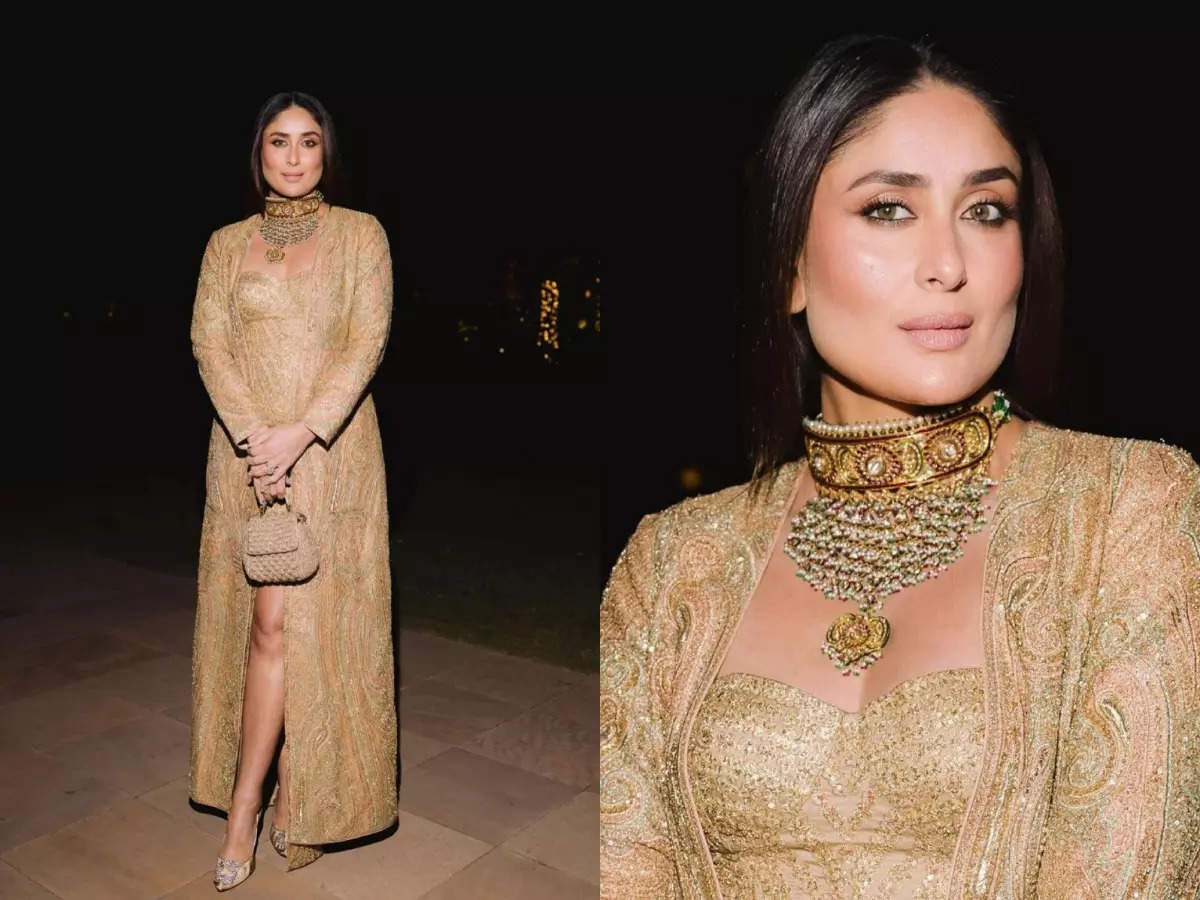 Anant Radhika pre wedding Kareena Kapoor Khan s golden khakhi coat ensemble took 200 hours to finish