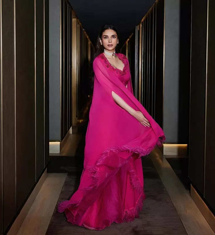 Aditi Rao Hydari looks like a modern-day Maharani in pink chiffon sharara set, see pictures