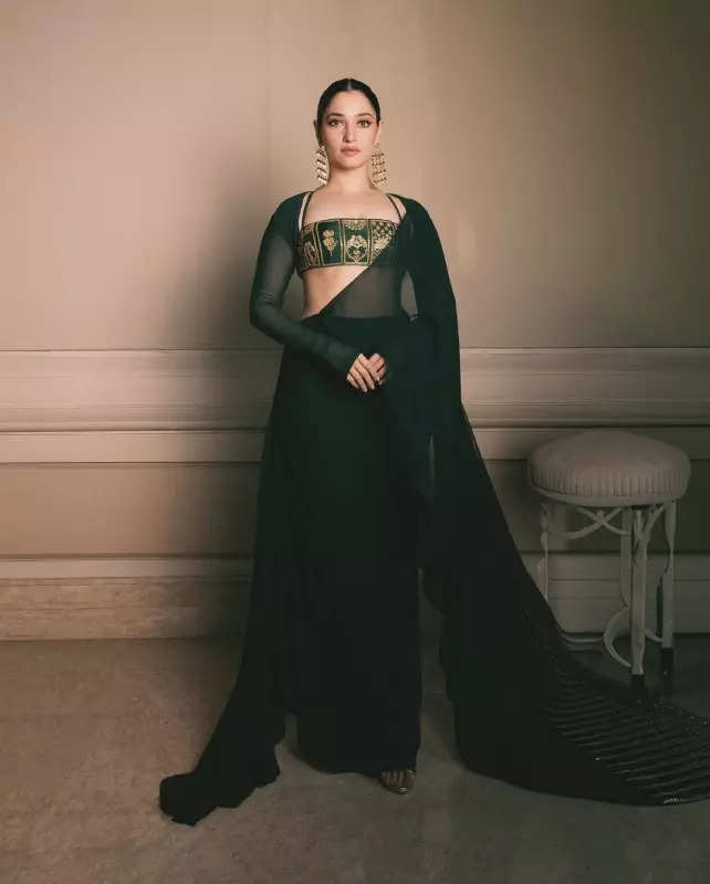 Tamannaah Bhatia exudes chic style energy in an electrifying green pre-draped saree, see pictures