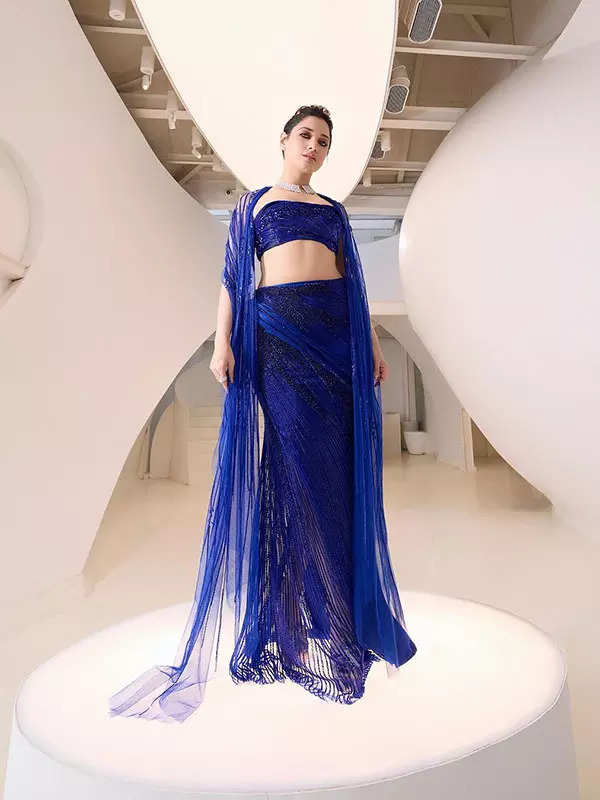 Tamannaah Bhatia shows a stylish fusion of sculpted elegance and sparkling crystals in Gaurav Gupta's cosmic gown, see pictures