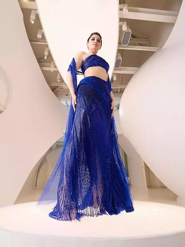 Tamannaah Bhatia shows a stylish fusion of sculpted elegance and sparkling crystals in Gaurav Gupta's cosmic gown, see pictures