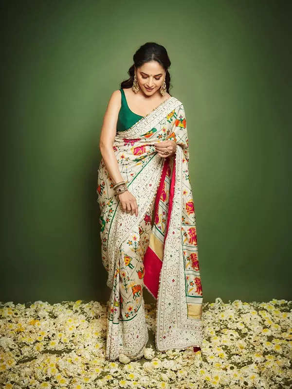 In Pics: Madhuri Dixit's unmissable elegance shines in a white Patola saree