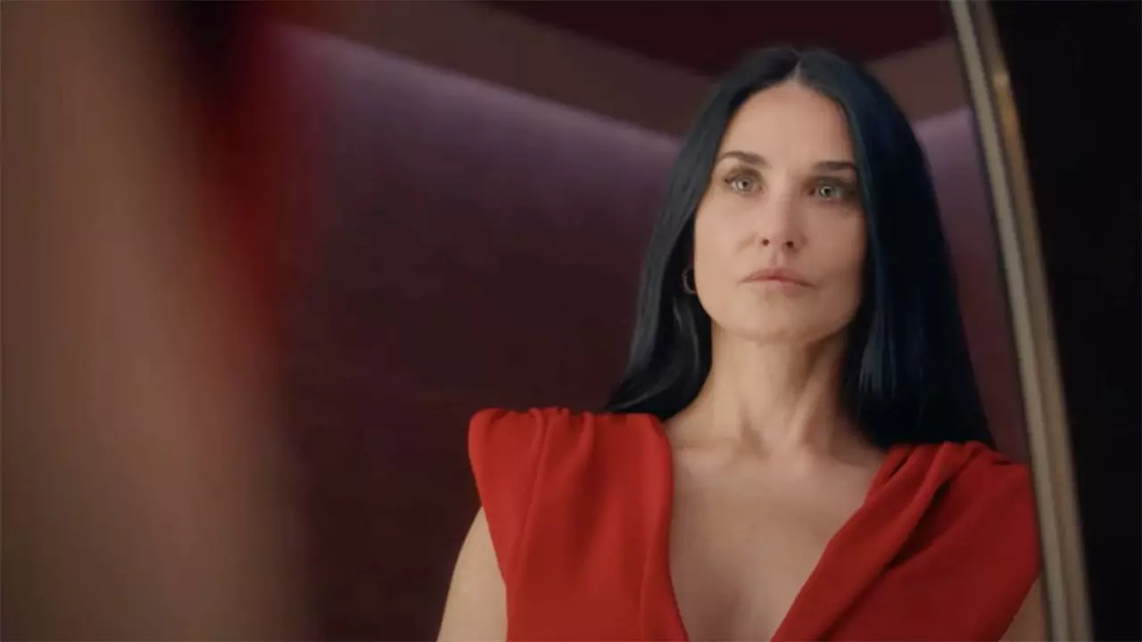 demi moore the substance red dress Demi Moore Red Carpet Look at LA Film Premiere