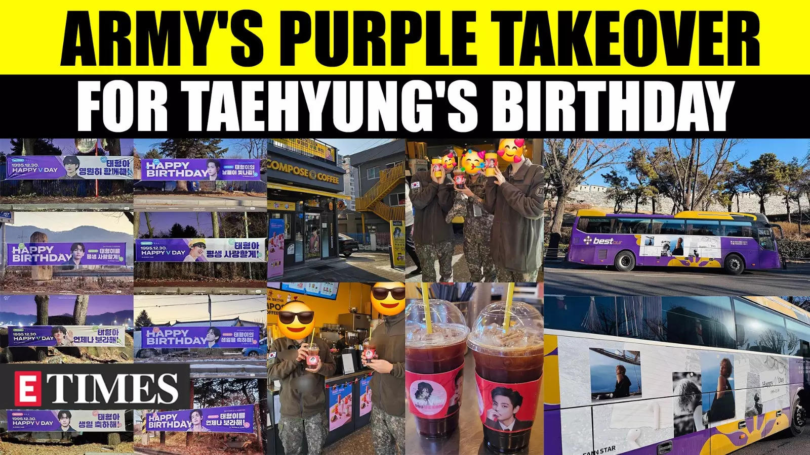 BTS Armys Go Extravagant: Malls, Streets And Skies Go Purple For V's Birthday | WATCH