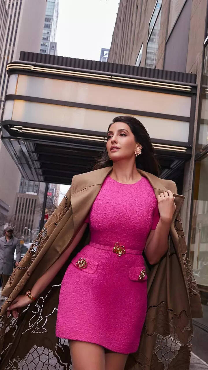 nora fatehi pink dress Nora Fatehi slays NYC streets in a stunning pink mini dress