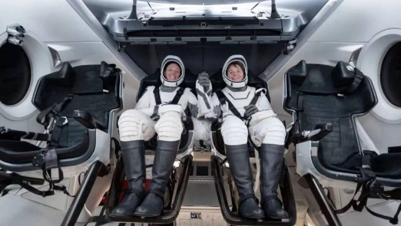 NASA astronauts during spacewalk