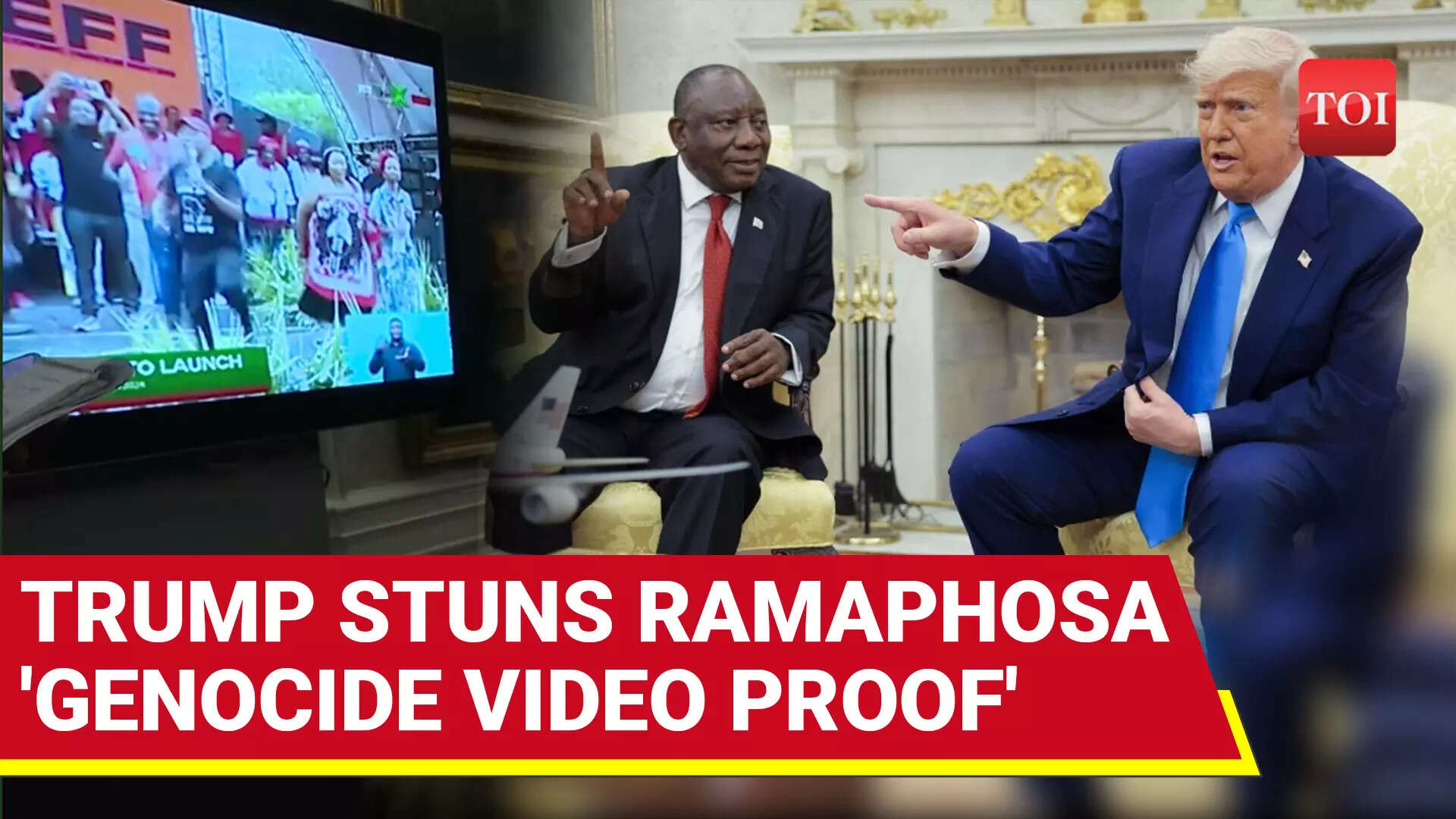 Нервова Трамп-Рамапоса зустрічається: Президент США демонструє відео “білий геноцид”, лідер SA відкладає