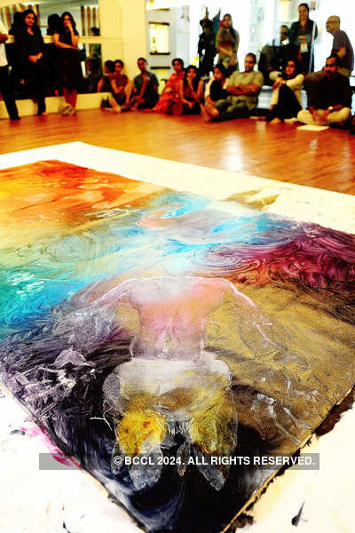 Yoga on painted canvases!