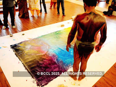 Yoga on painted canvases!