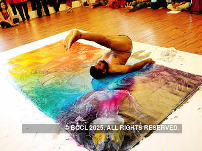 Yoga on painted canvases!