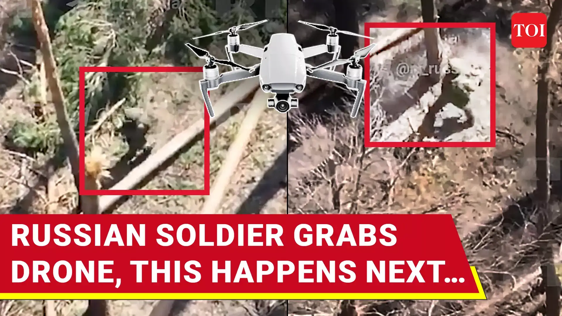 Russian Soldier’s ‘DAREDEVIL’ Act, Catches Kyiv's Drone With Bare Hands & Smacks It Into A Tree