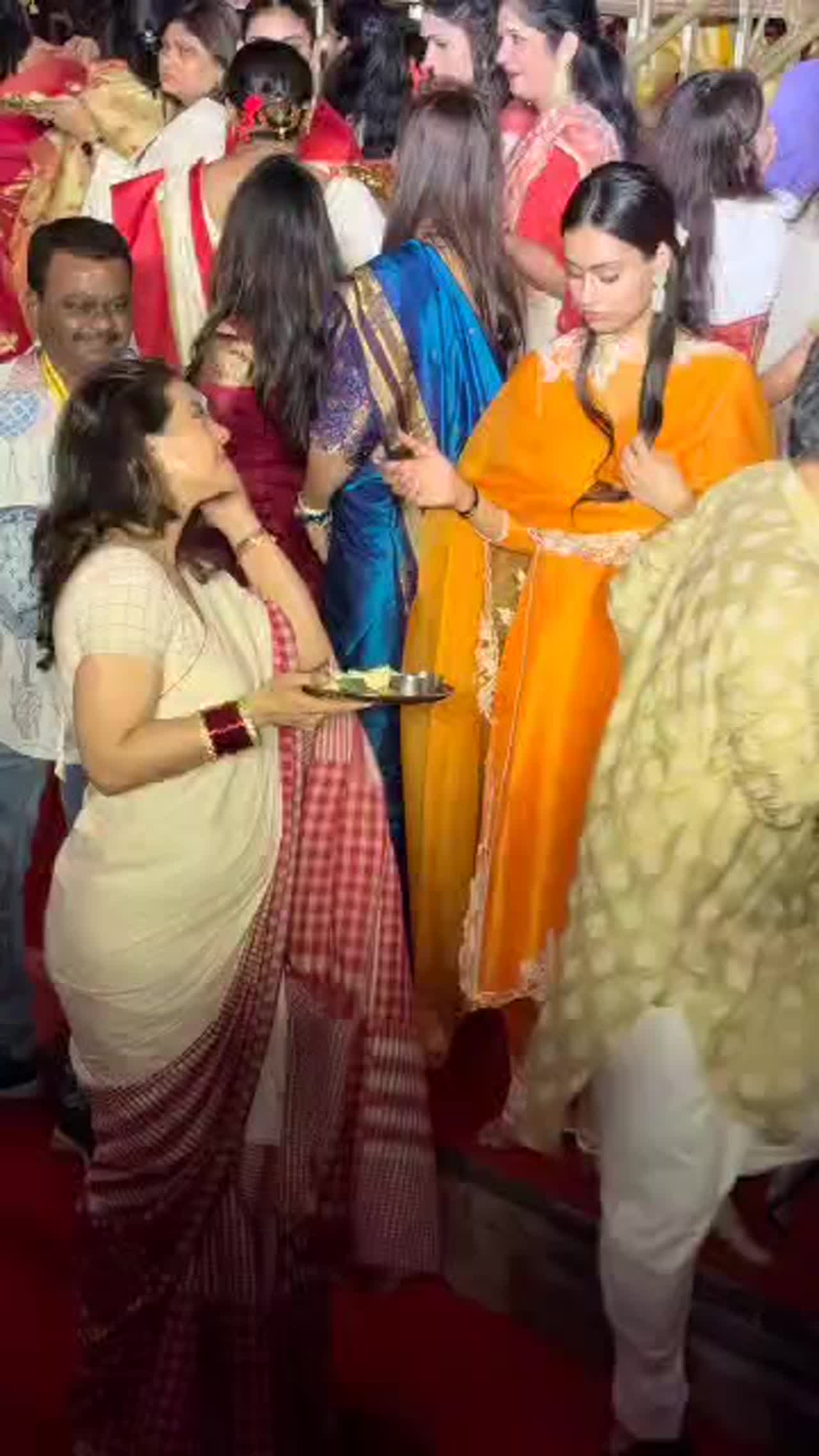 Actress Kajol and Rituparna Sengupta spotted at a Durga Puja in Mumbai