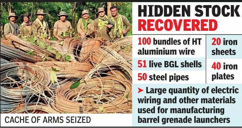 Naxal arms dump busted: Huge cache of explosives & grenades seized in Bijapur forest CRPF, CoBRA: Massive cache of explosives and grenade materials seized in Bijapur forests