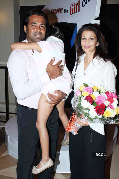 Leander Paes with wife Rhea Pillai and daughter during the launch of ...