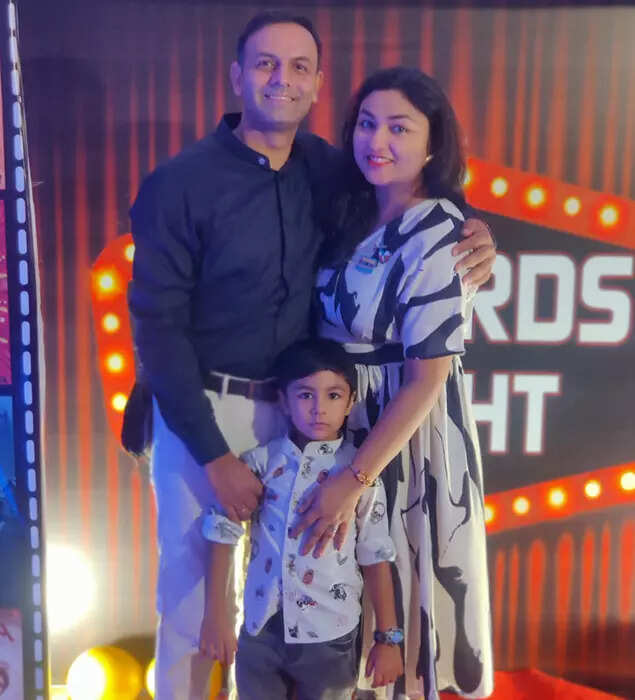 Wing Commander Joy Chandra with his wife and son