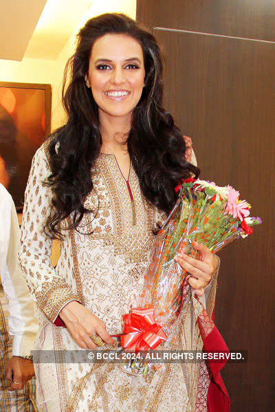 Bollywood Actress Neha Dhupia Poses For Photogs During Her Recent Visit