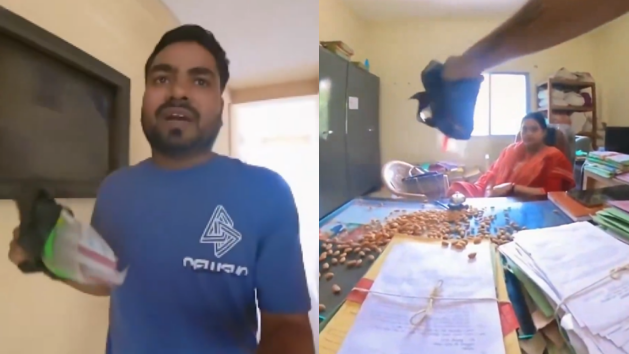 Watch: Man offers almonds to housing board staff to &lsquo;jog memory&rsquo;, &lsquo;find missing file&rsquo;; faces police compaint