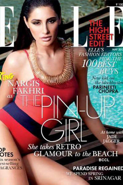 400px x 600px - Bollywod's latest 'pin-up' girl Nargis Fakhri looks ravishing in red  swimsuit on the cover of ELLE magazine