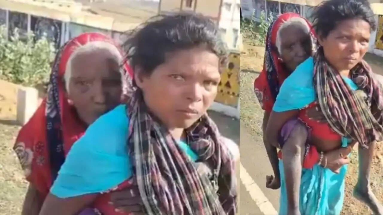 Woman carries mother-in-law, 90, on back for 3km to claim Rs 500 pension &mdash; watch